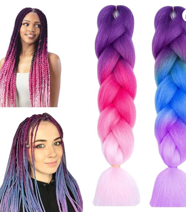 Yoirzit Extensiones de Cabello para Trenzas Africanas 24 Pulgadas - 2 Piezas, Pelo Sintético Colorido para Trenzas Postizas