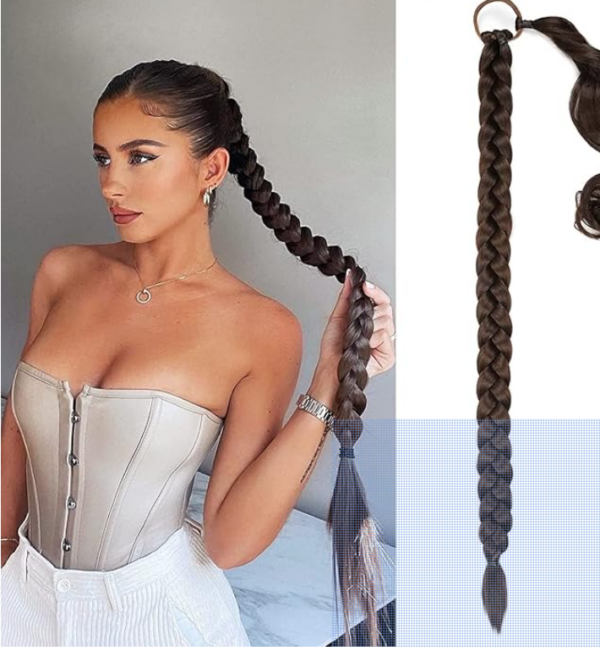Extensión de Cola de Caballo Natural 80 cm con Clip - Pelo Largo y Recto para Mujeres y Niñas (Marrón y Negro)