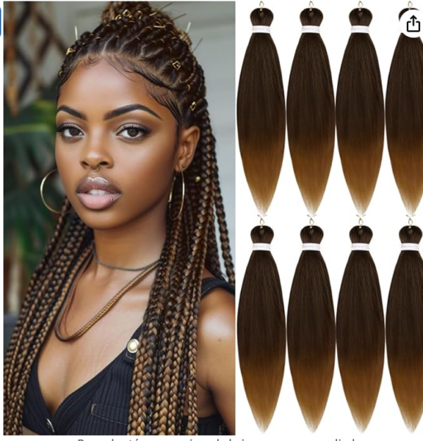 Pre-Stretched Braiding Hair 26 Inch - 8 Packs de Extensiones de Cabello Sintético para Trenzas, Fácil de Tejer y Ajustar con Agua Caliente, Color 4/27